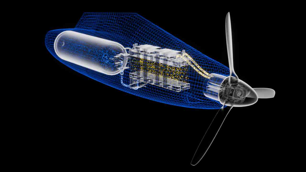 Close-up of the hydrogen pod — powertrain